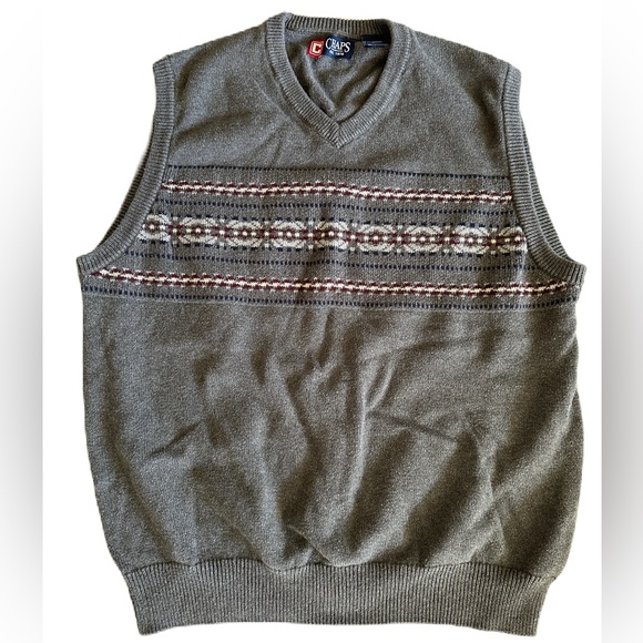 Chaps V Neck Sleeveless Mens Sweater 100% Cotton Gray Burgundy White Navy Large - Picture 1 of 7